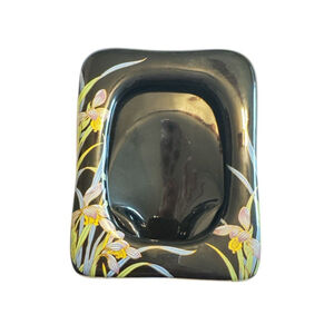 Vintage Black Onyx Japan Black Ceramic Picture Frame Takahashi Lilly Floral